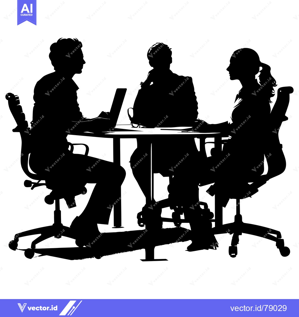 Premium Vector of Three Silhouettes of People Sitting at a Table in an Office Setting