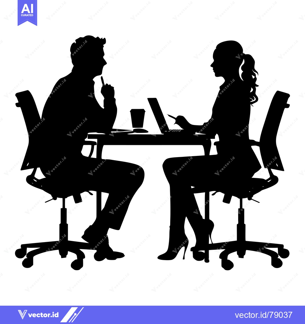 Premium Vector dari Silhouette of Two People Sitting at a Table with a Laptop