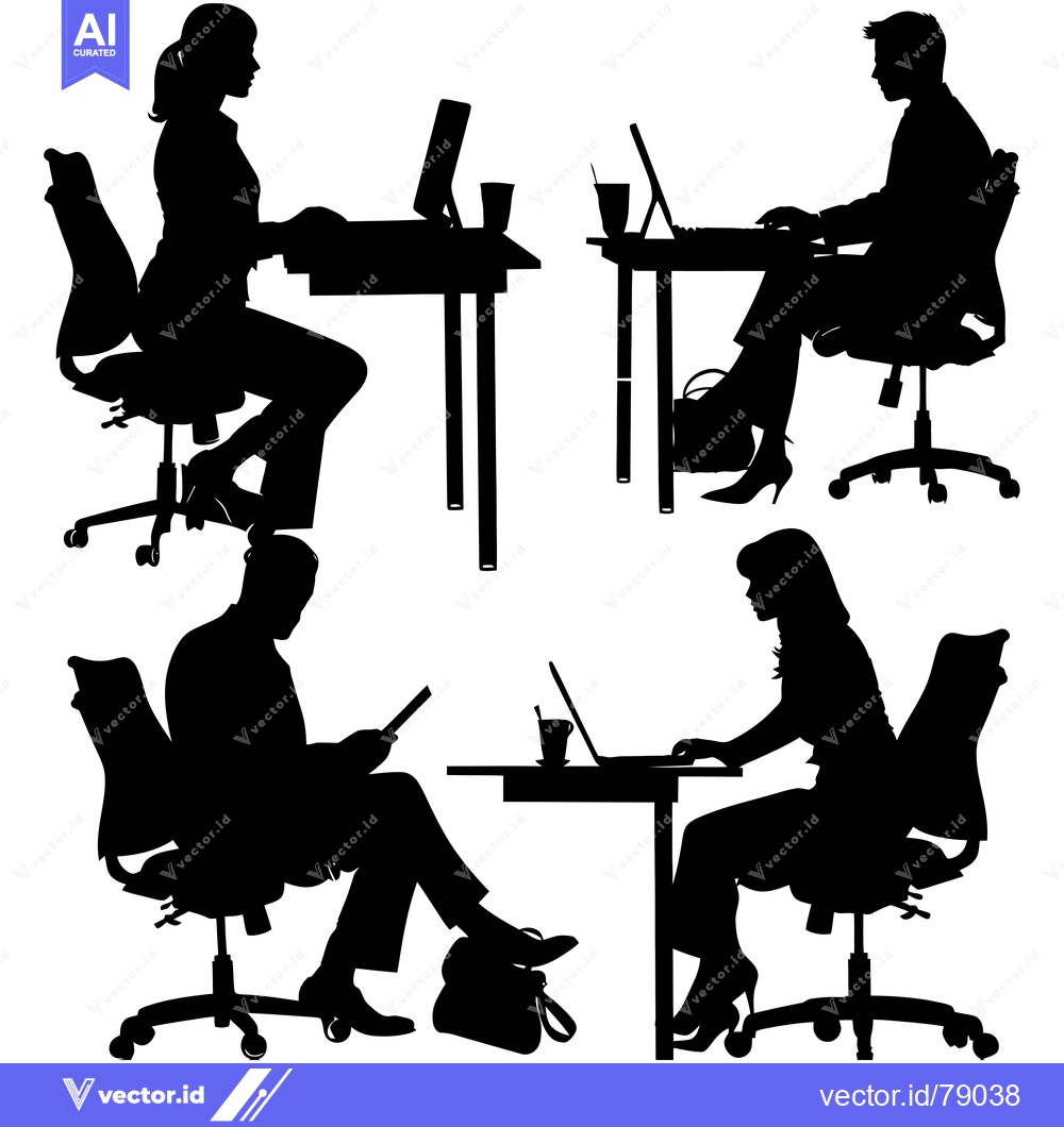 Premium Vector dari Four Silhouettes of People Working at Desks