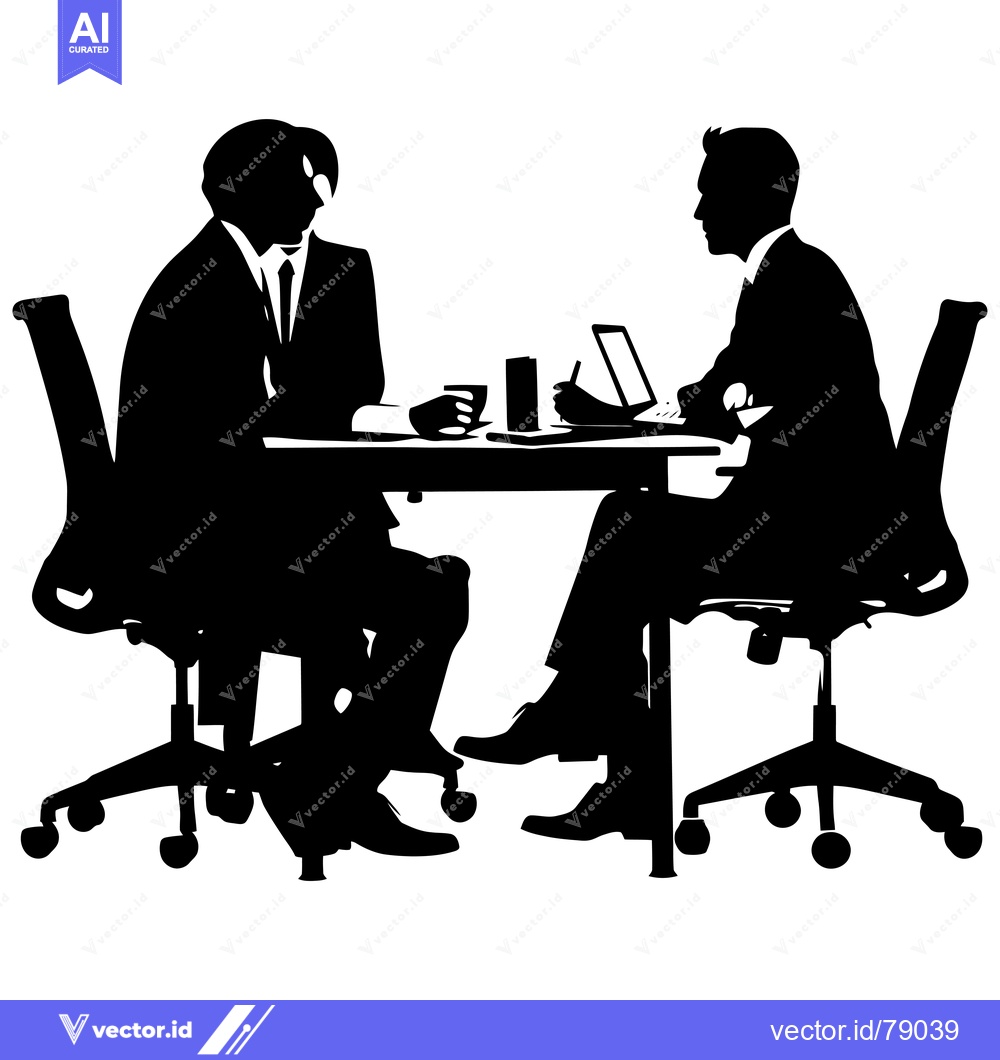 Premium Vector of Two Businessmen in a Meeting with a Laptop and Cup of Coffee
