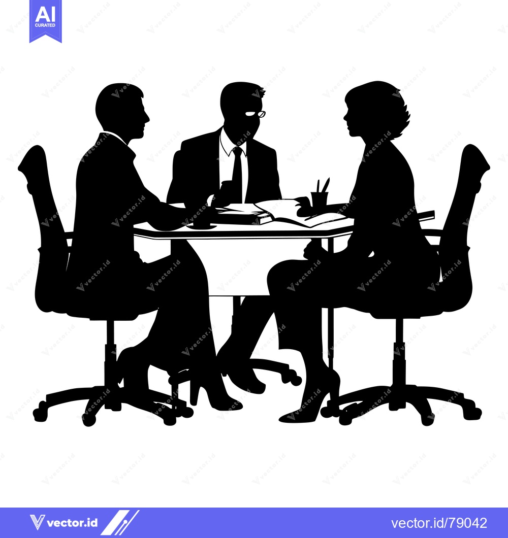 Premium Vector dari Three Silhouettes of Businesspeople Sitting at a Table