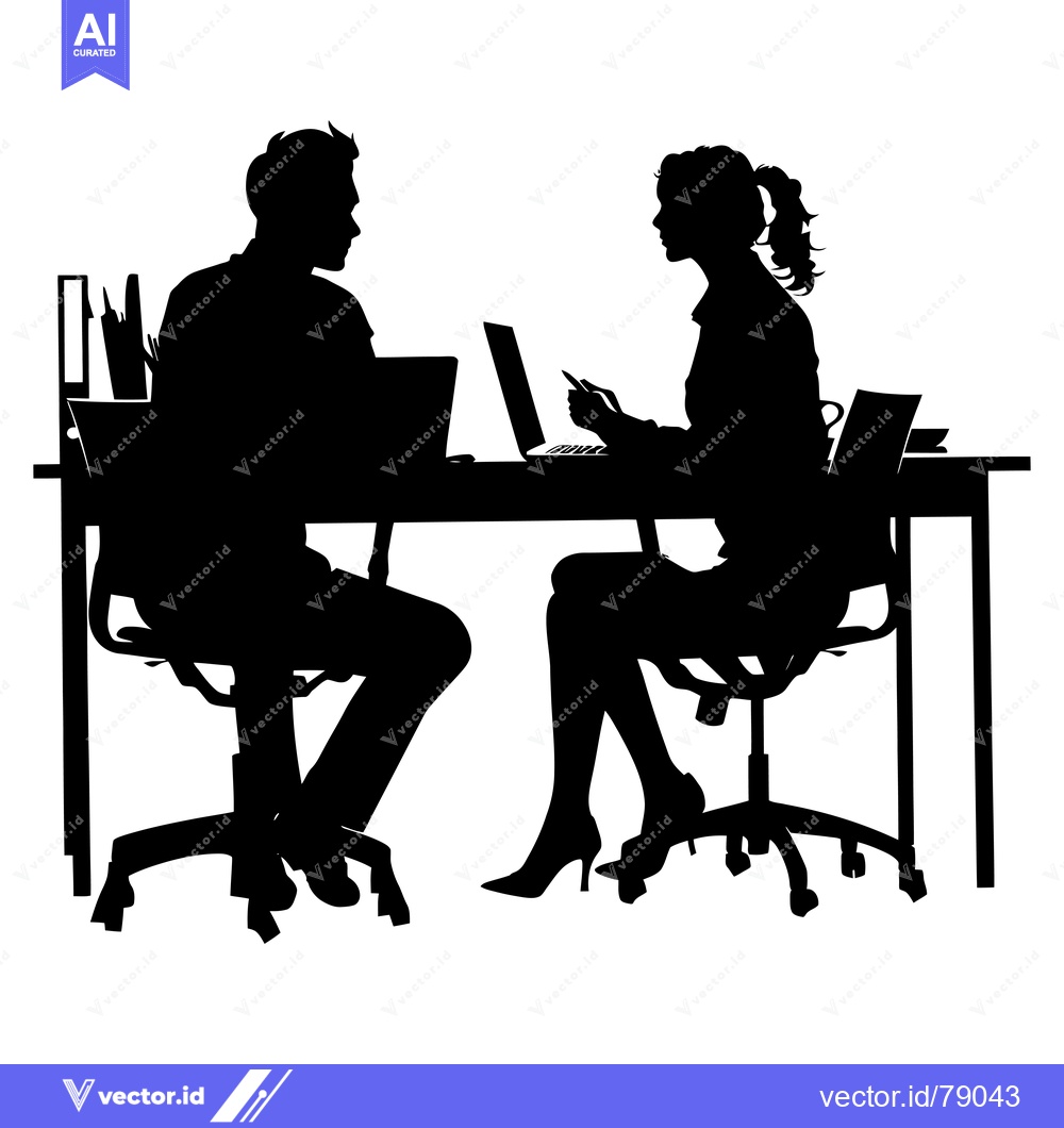 Premium Vector of Silhouette of a Man and Woman Sitting at a Desk with Laptops