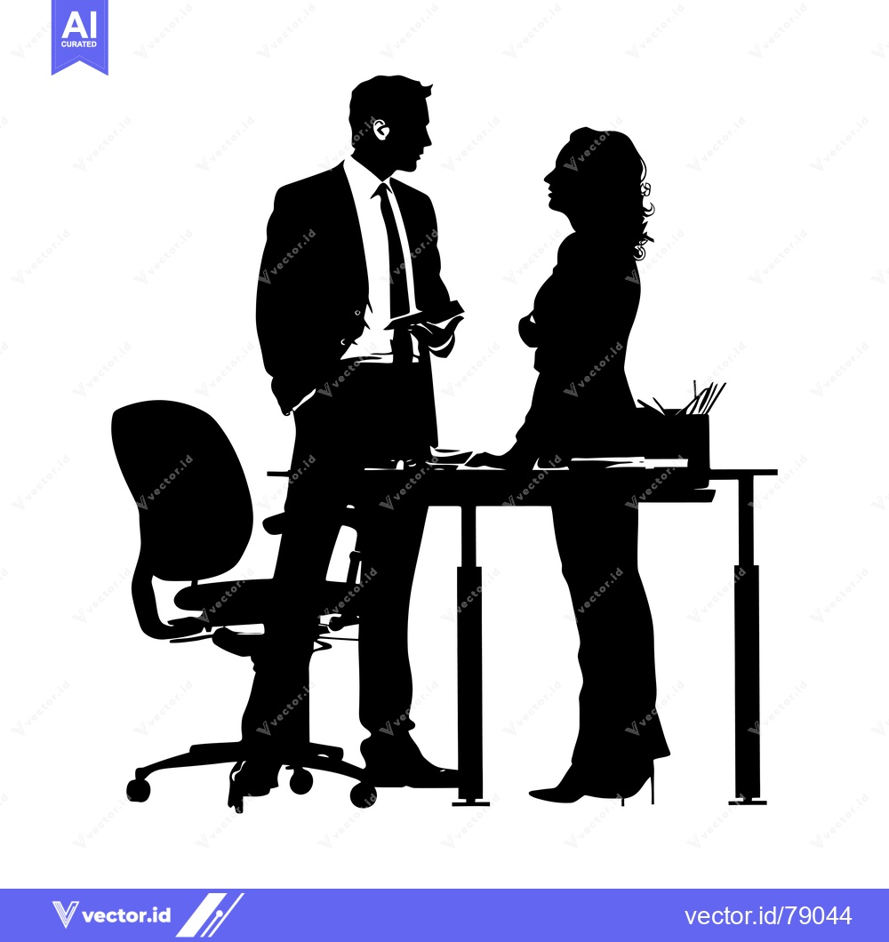 Premium Vector dari Silhouette of a man and woman having a conversation at a desk in an of