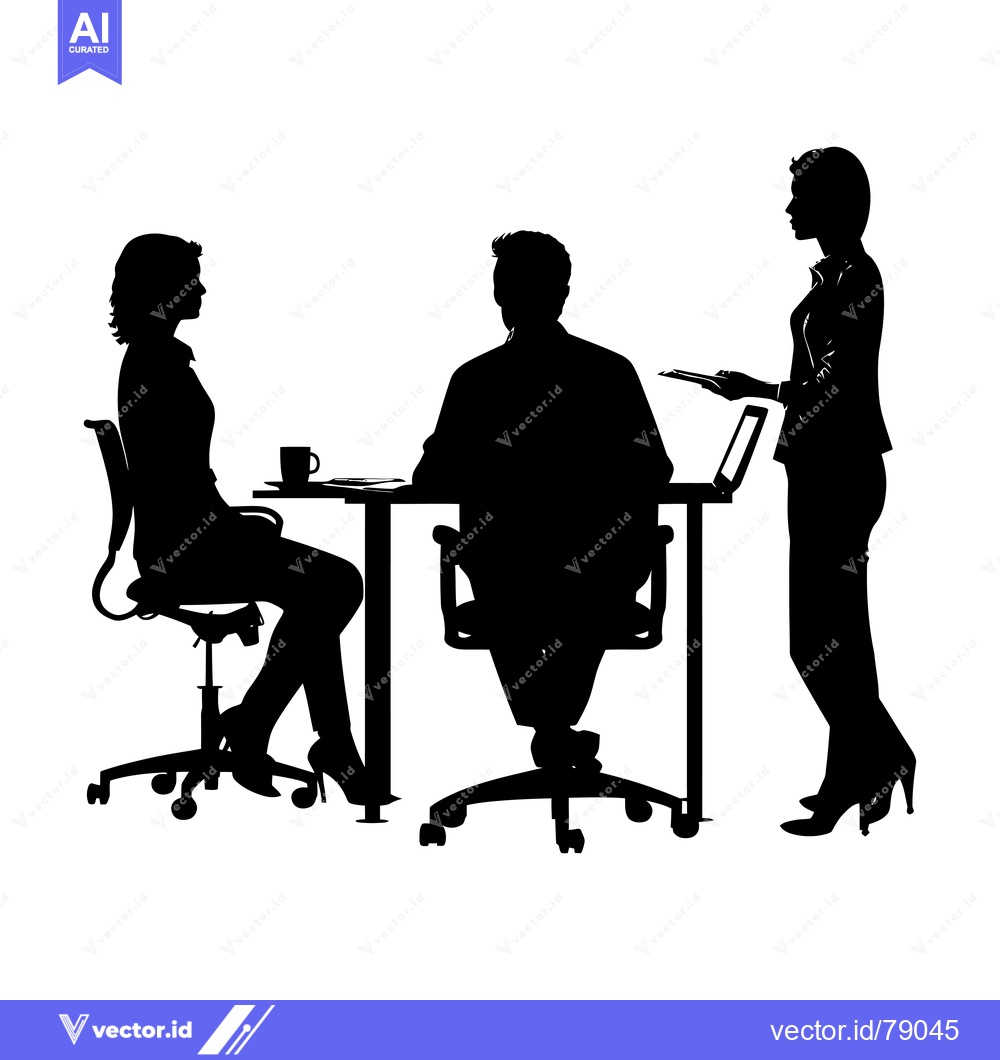 Premium Vector dari Three Silhouettes of People Sitting at a Table in an Office Setting