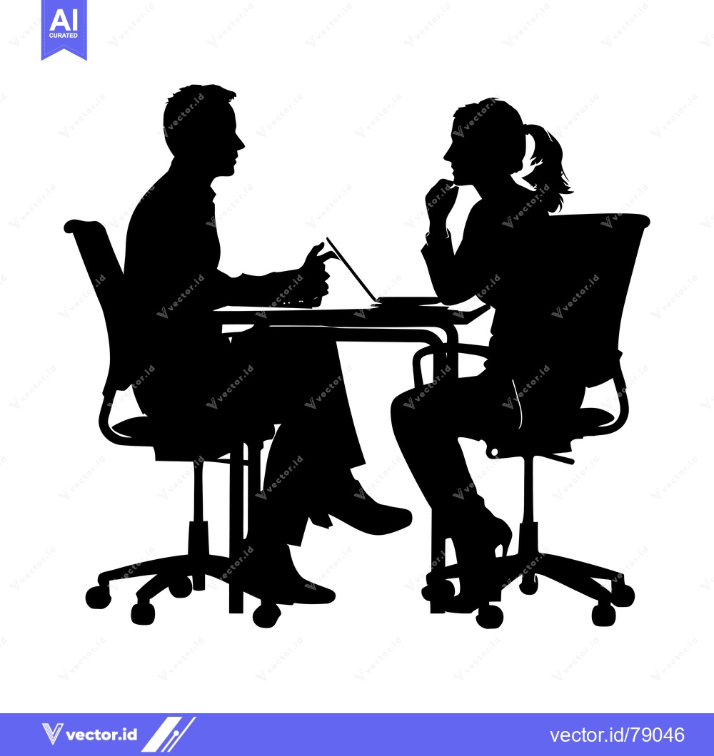 Premium Vector of Silhouette of a Man and Woman Sitting at a Table with a Laptop