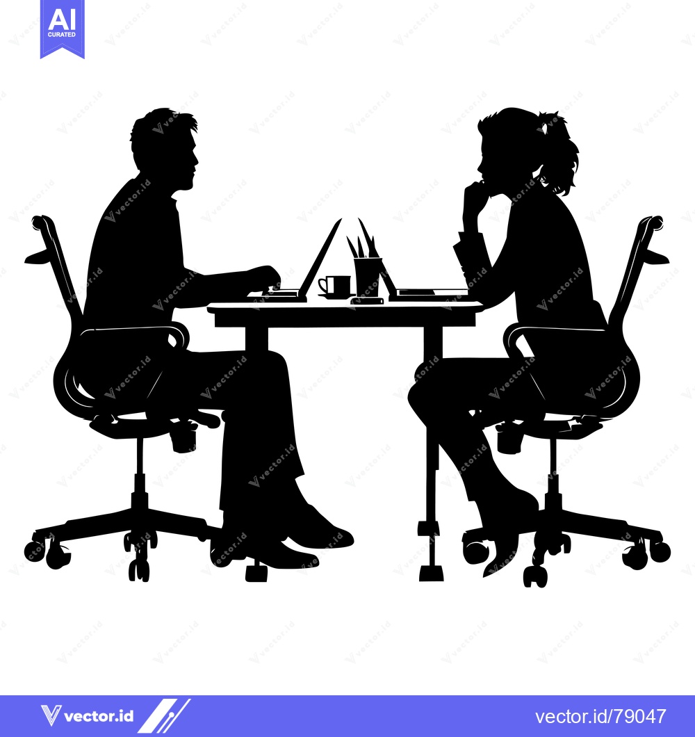 Premium Vector dari Silhouette of a Man and Woman Working at a Desk with Laptops