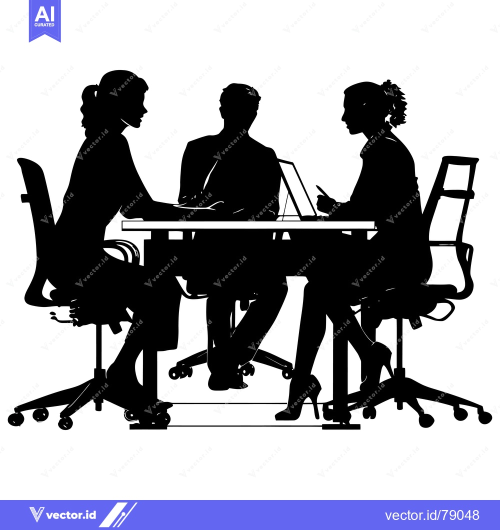 Premium Vector of Silhouettes of three people seated at a table in an office setting