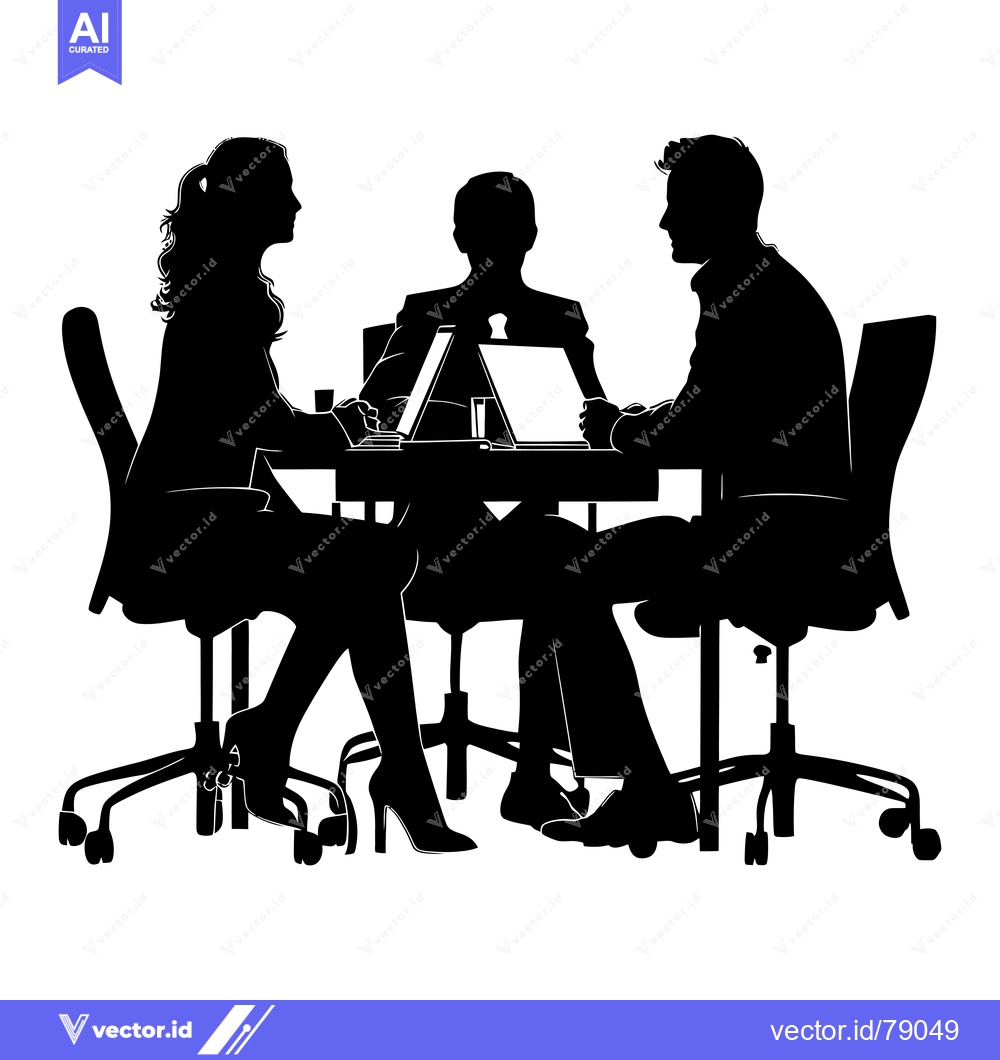 Premium Vector dari Three Silhouettes Sitting at a Table with Laptops