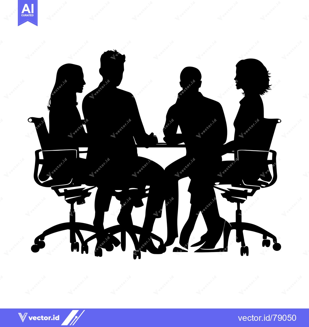 Premium Vector of Silhouette of four people sitting around a table in office chairs