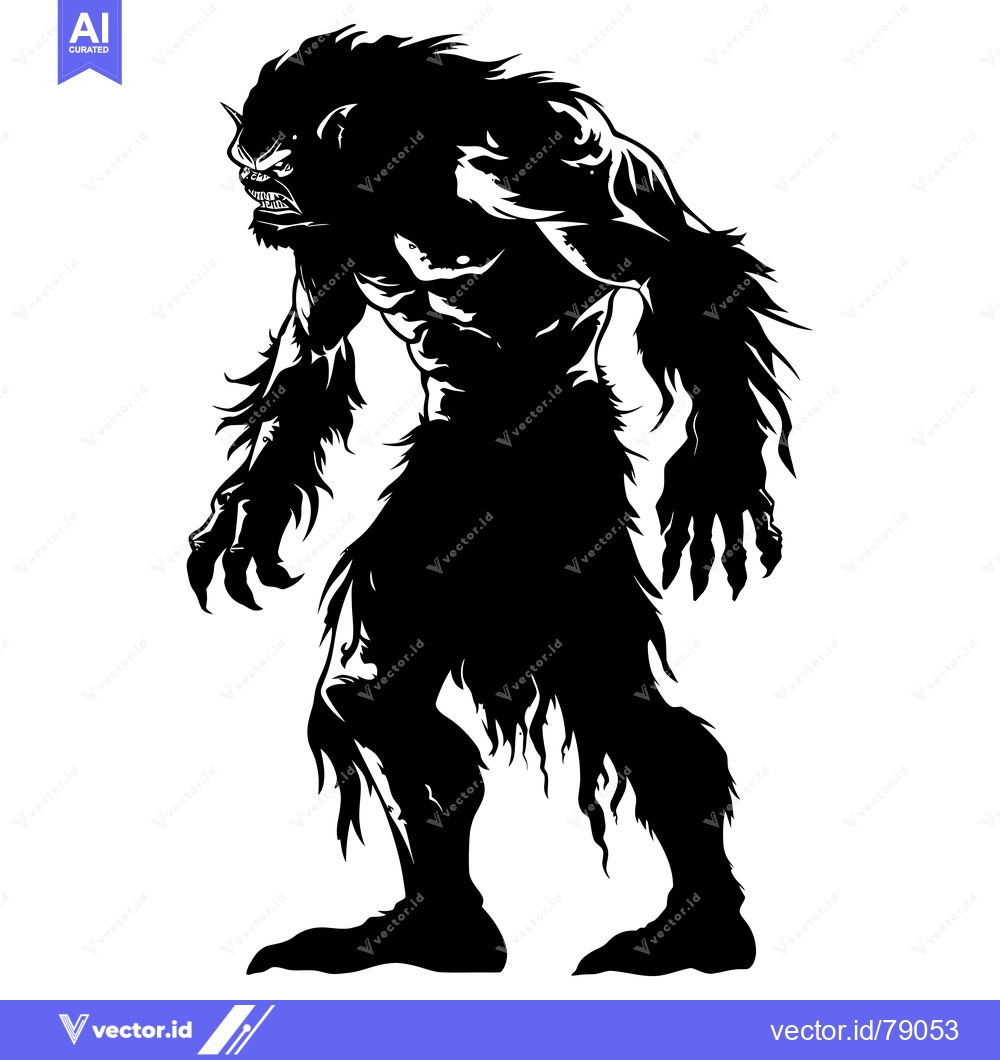 Premium Vector dari Black and White Silhouette of a Ferocious Monster