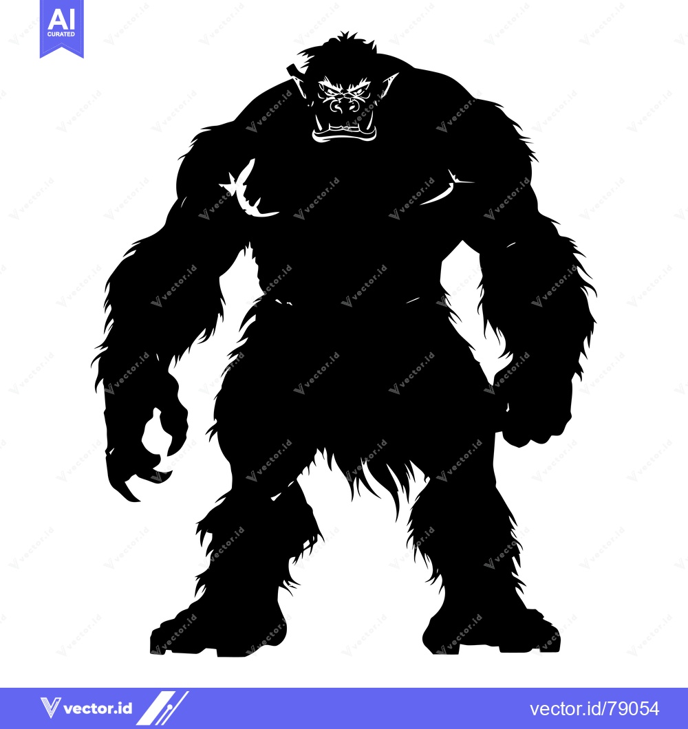 Premium Vector of Black and White Silhouette of a Ferocious Orc