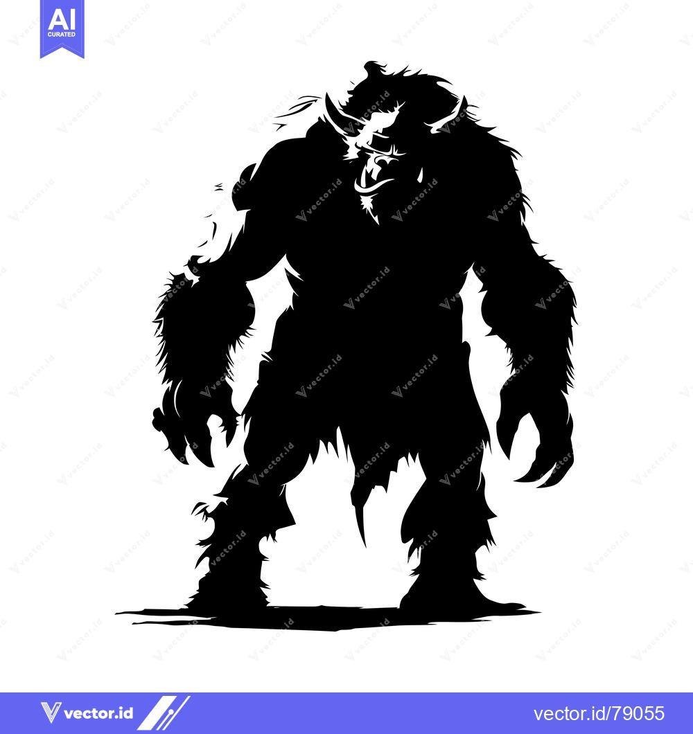 Premium Vector dari Black and White Silhouette of a Furry Monster with Claws