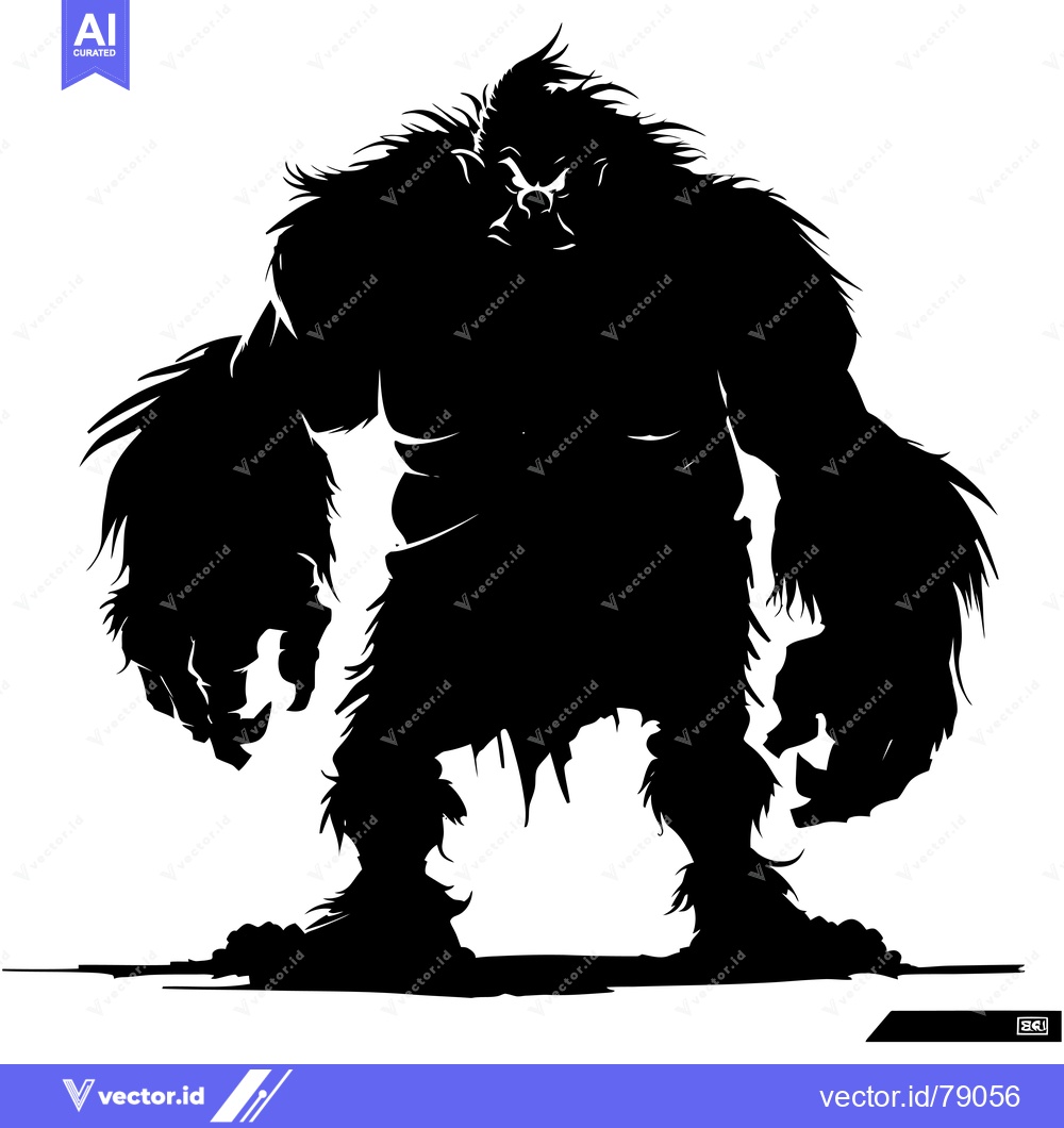 Premium Vector of Silhouette of a Ferocious, Hairy Creature with Clenched Fists