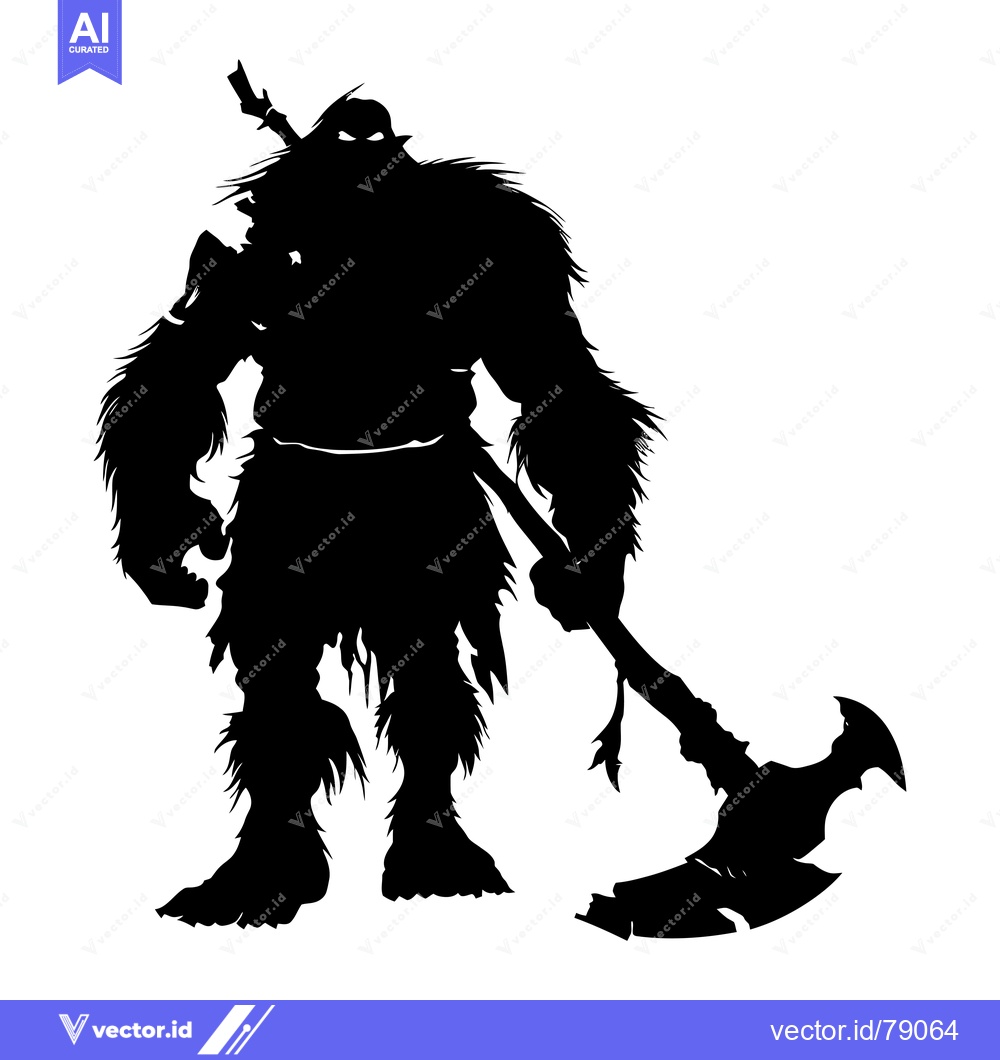 Premium Vector dari Silhouette of a Furry Warrior Holding an Axe