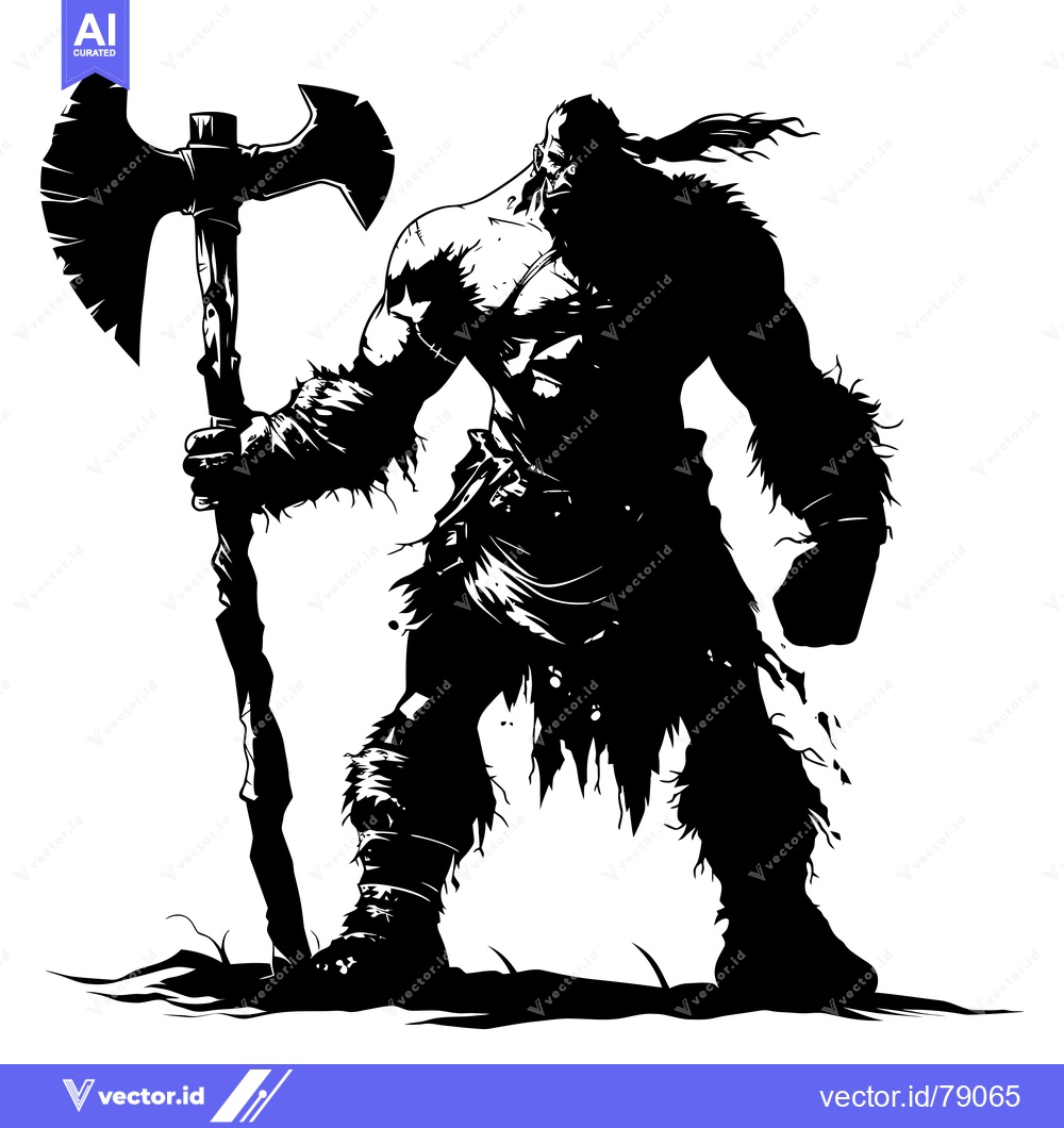 Premium Vector dari Black and White Silhouette of a Barbarian Warrior Holding an Axe