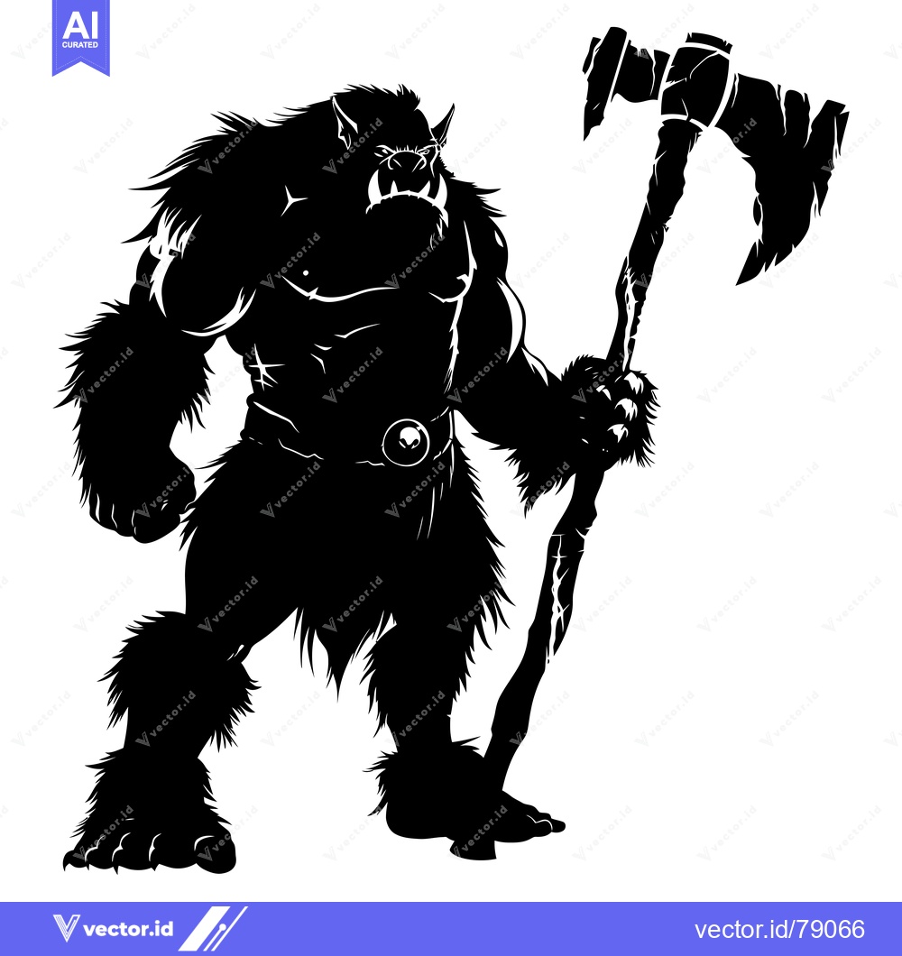 Premium Vector of Silhouette of a Furry Monster Holding an Axe