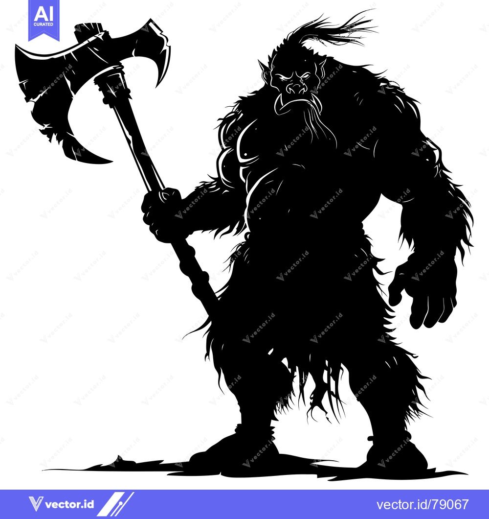 Premium Vector dari Silhouette of a Muscular Orc Holding a Double-Headed Axe
