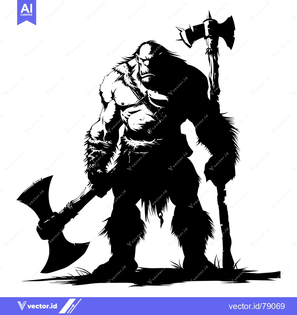 Premium Vector dari A muscular, bearded warrior wielding a large axe