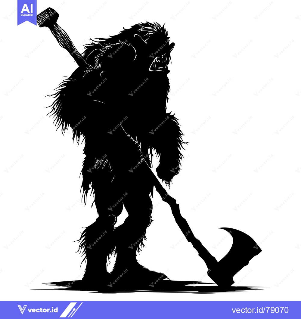 Premium Vector of Silhouette of a Furry Creature Holding a Large Axe