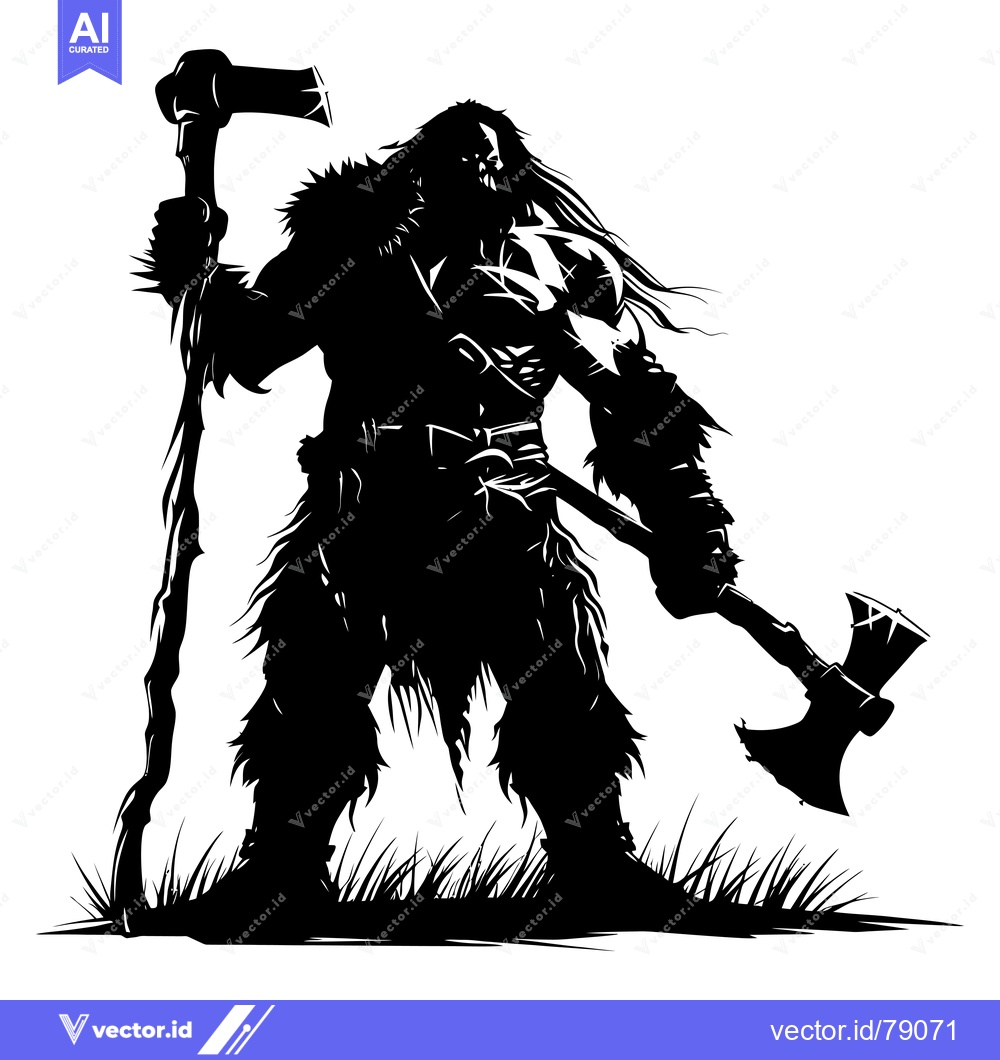 Premium Vector of Silhouette of a Barbarian Warrior Holding a Double-Headed Axe