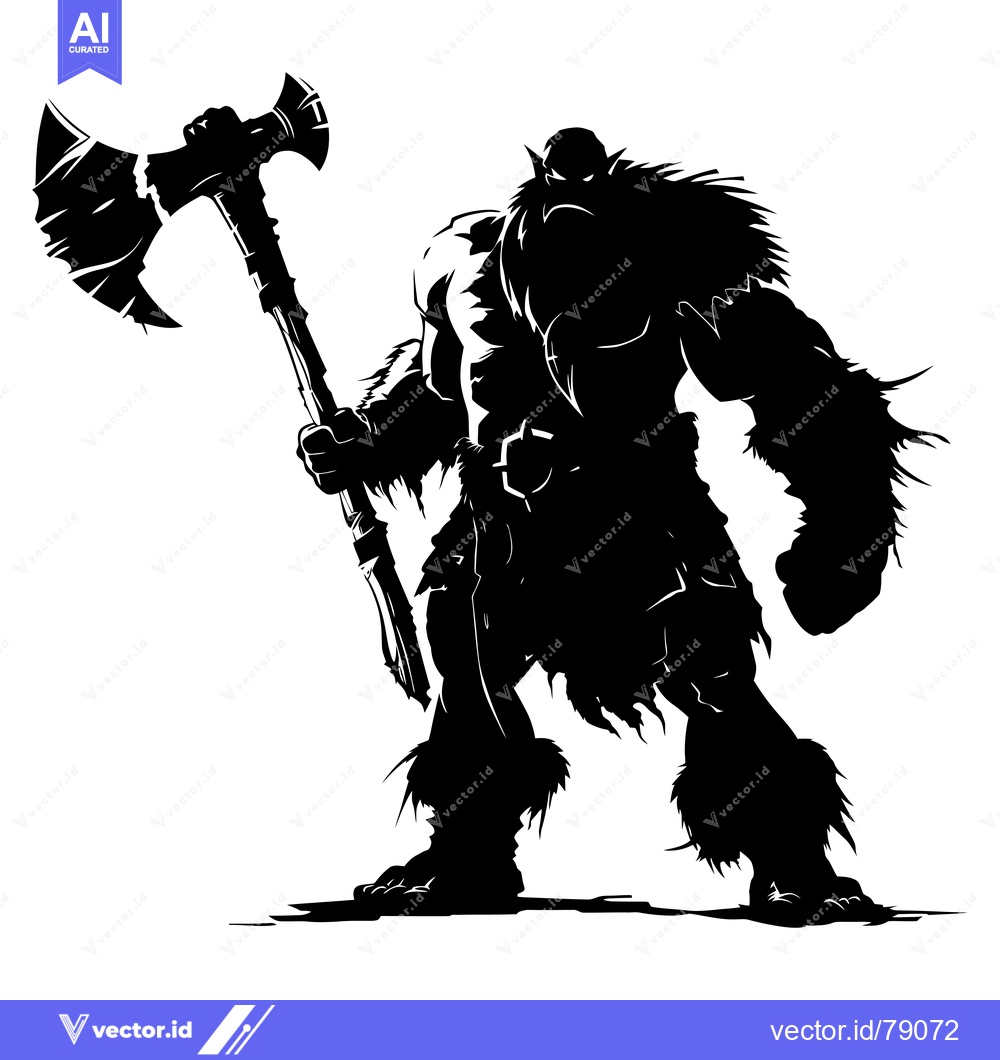 Premium Vector dari Silhouette of a Furry Warrior Holding a Large Axe