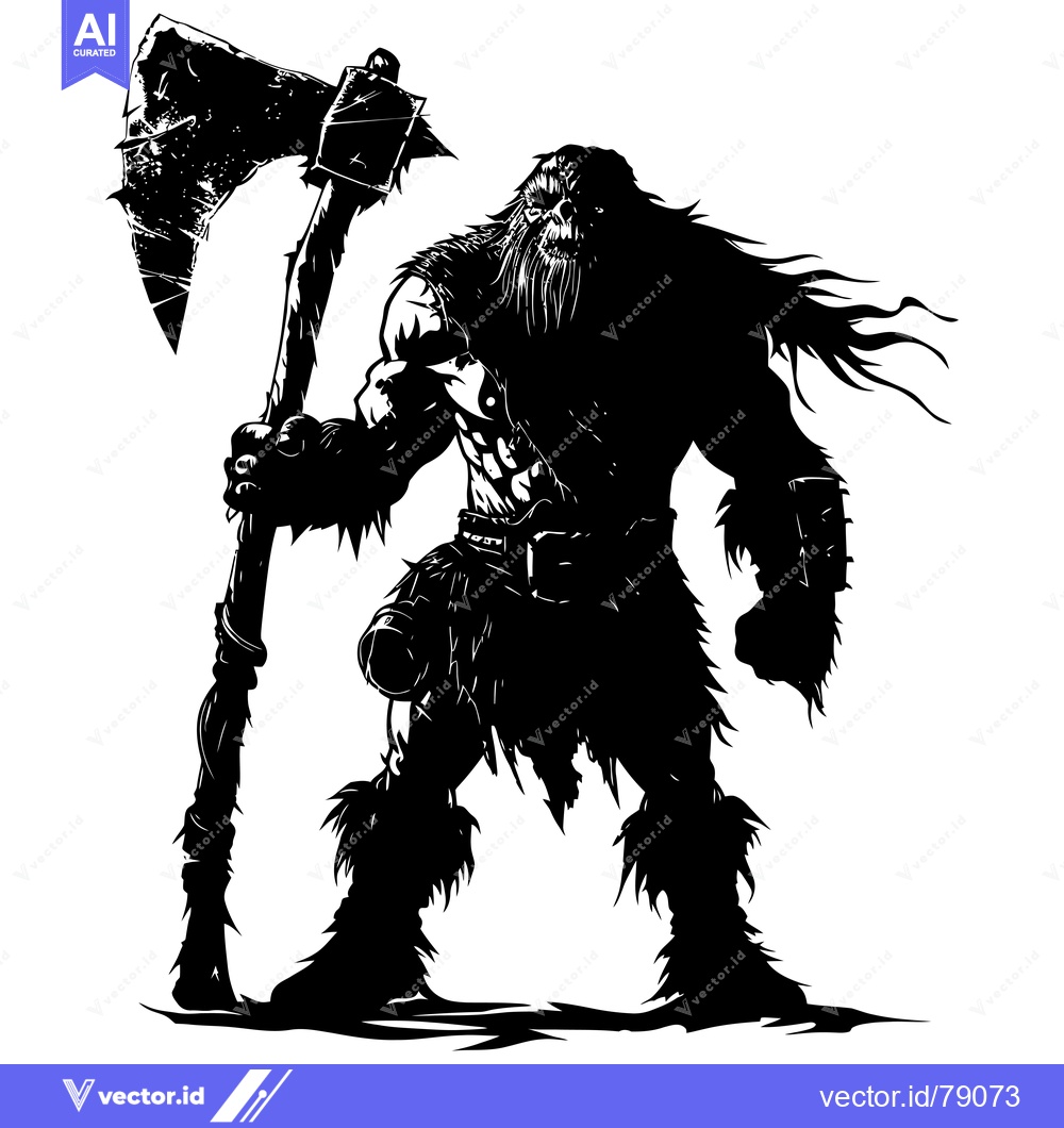 Premium Vector of A Silhouette of a Powerful Barbarian Warrior Holding a Battle Axe