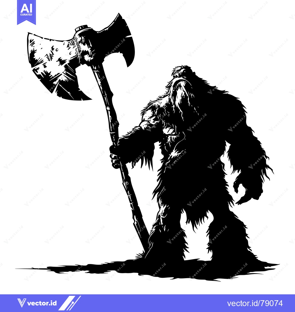 Premium Vector of A Silhouetted, Furry Creature Holding a Large Axe