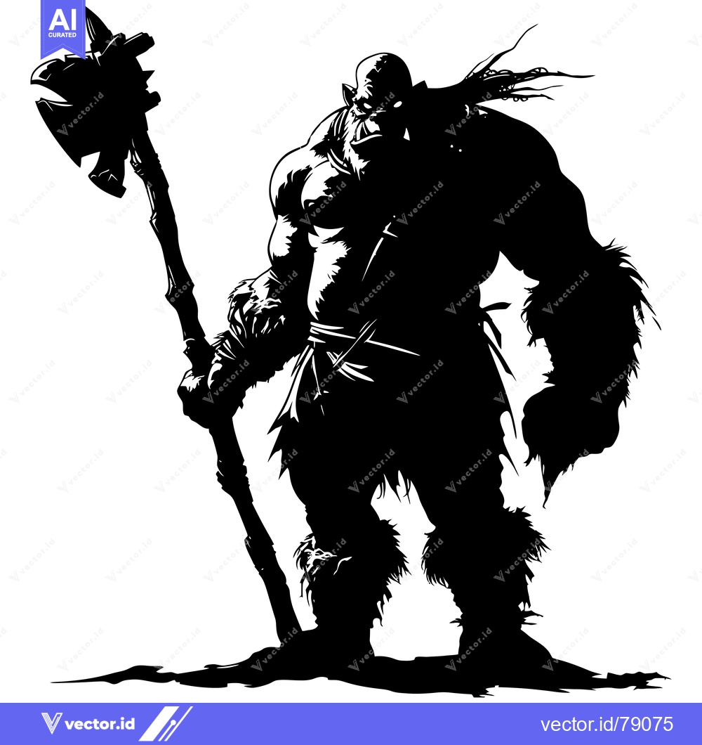 Premium Vector of Silhouette of a Muscular Orc Holding a Large Axe