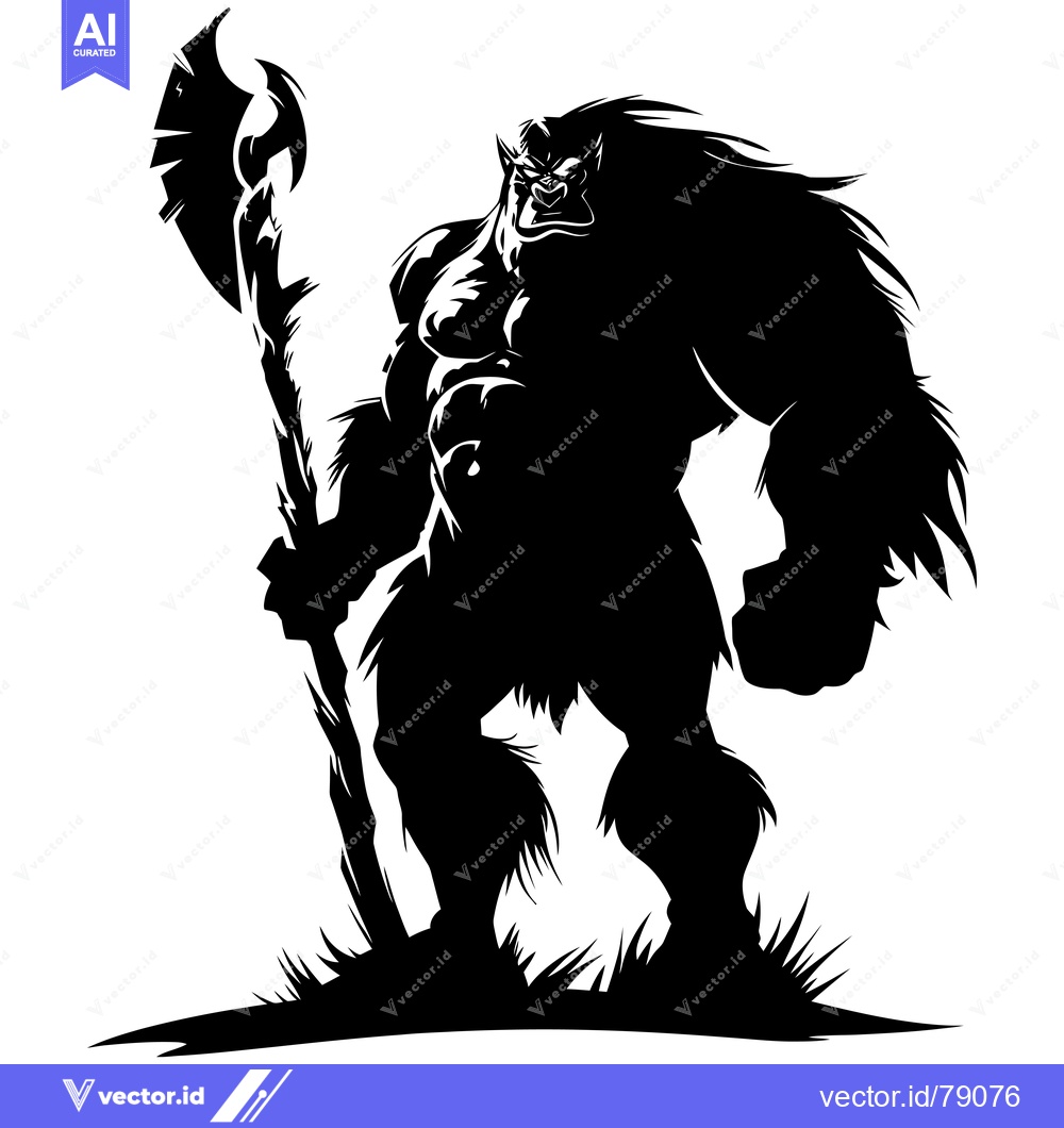 Premium Vector of Silhouette of a Ferocious Orc Holding an Axe