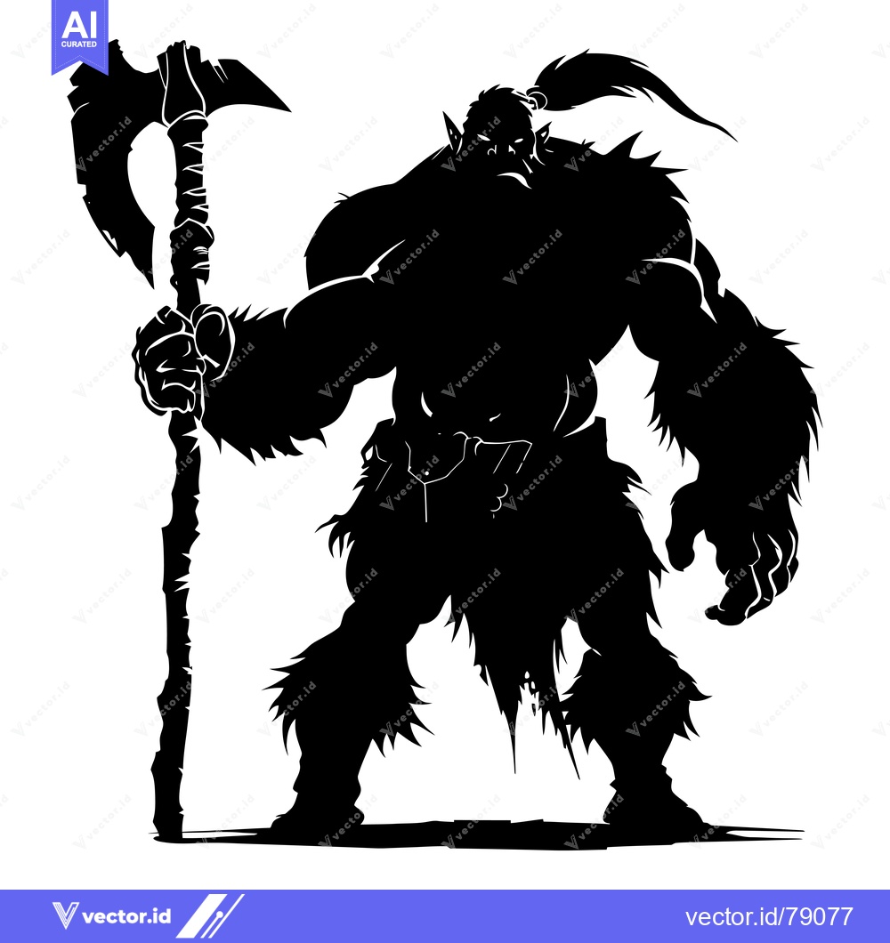 Premium Vector dari A Silhouette of a Muscular Orc Holding an Axe