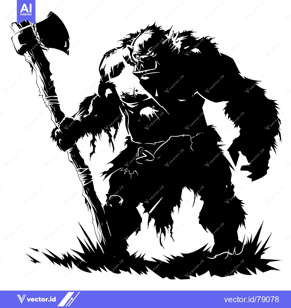 Premium Vector dari Silhouette of a Ferocious Orc Holding a Large Axe