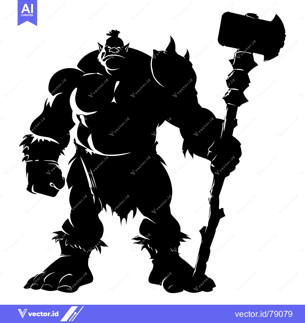 Premium Vector of A Silhouette of a Muscular Orc Holding a Large Hammer