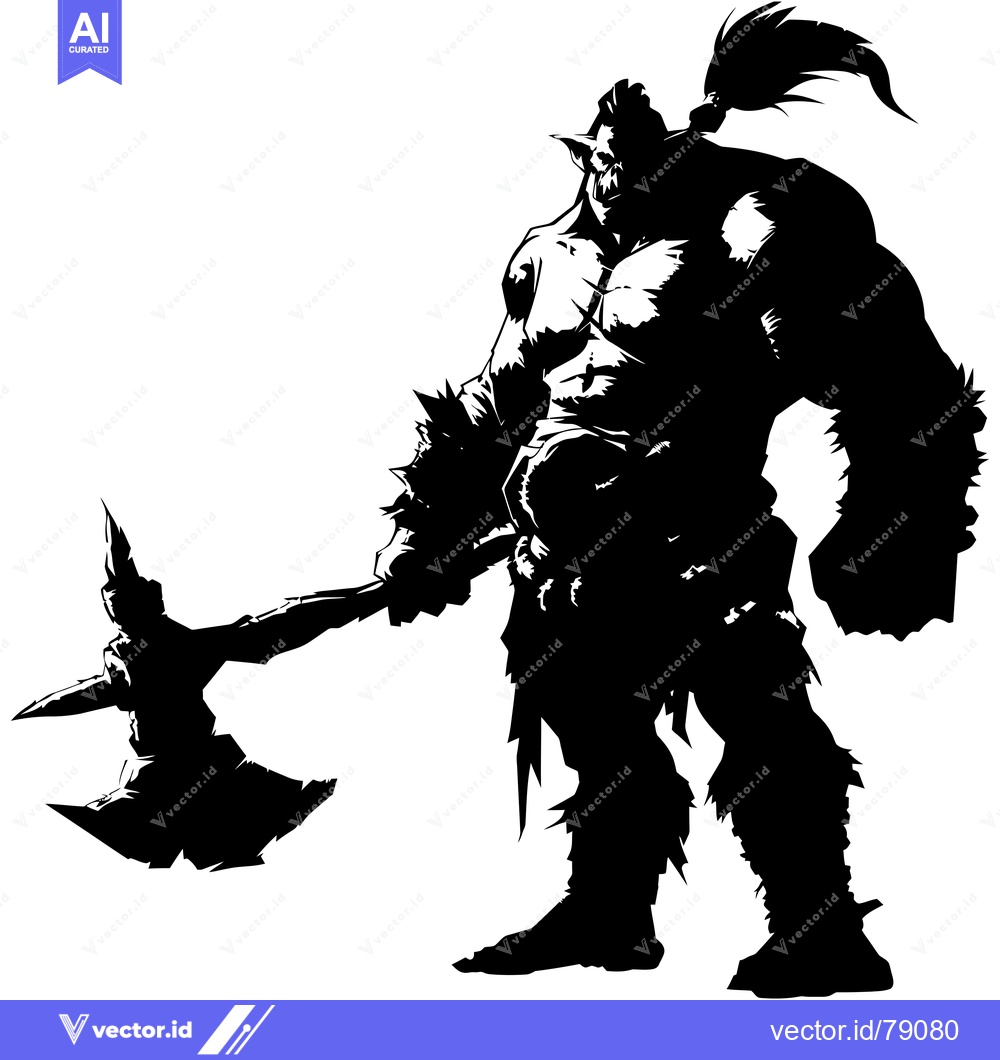 Premium Vector dari A Silhouette of a Muscular Orc Holding a Large Axe