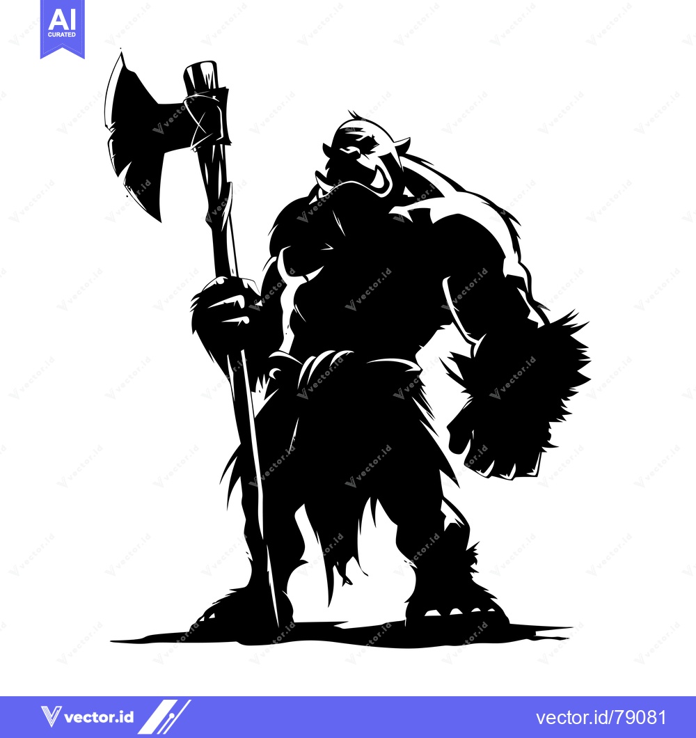 Premium Vector dari Silhouette of a Muscular Orc Holding a Large Axe