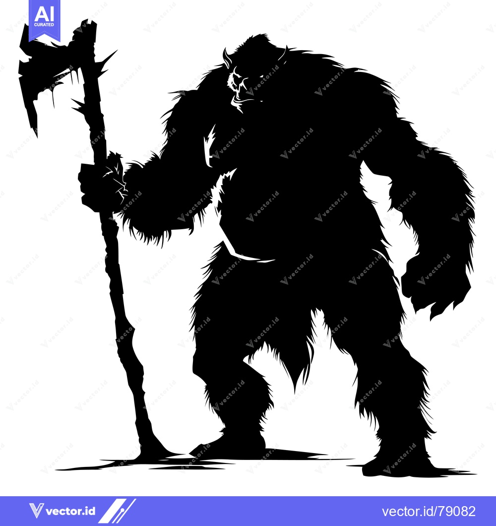Premium Vector dari Silhouette of a Ferocious Furry Creature Holding a Weapon