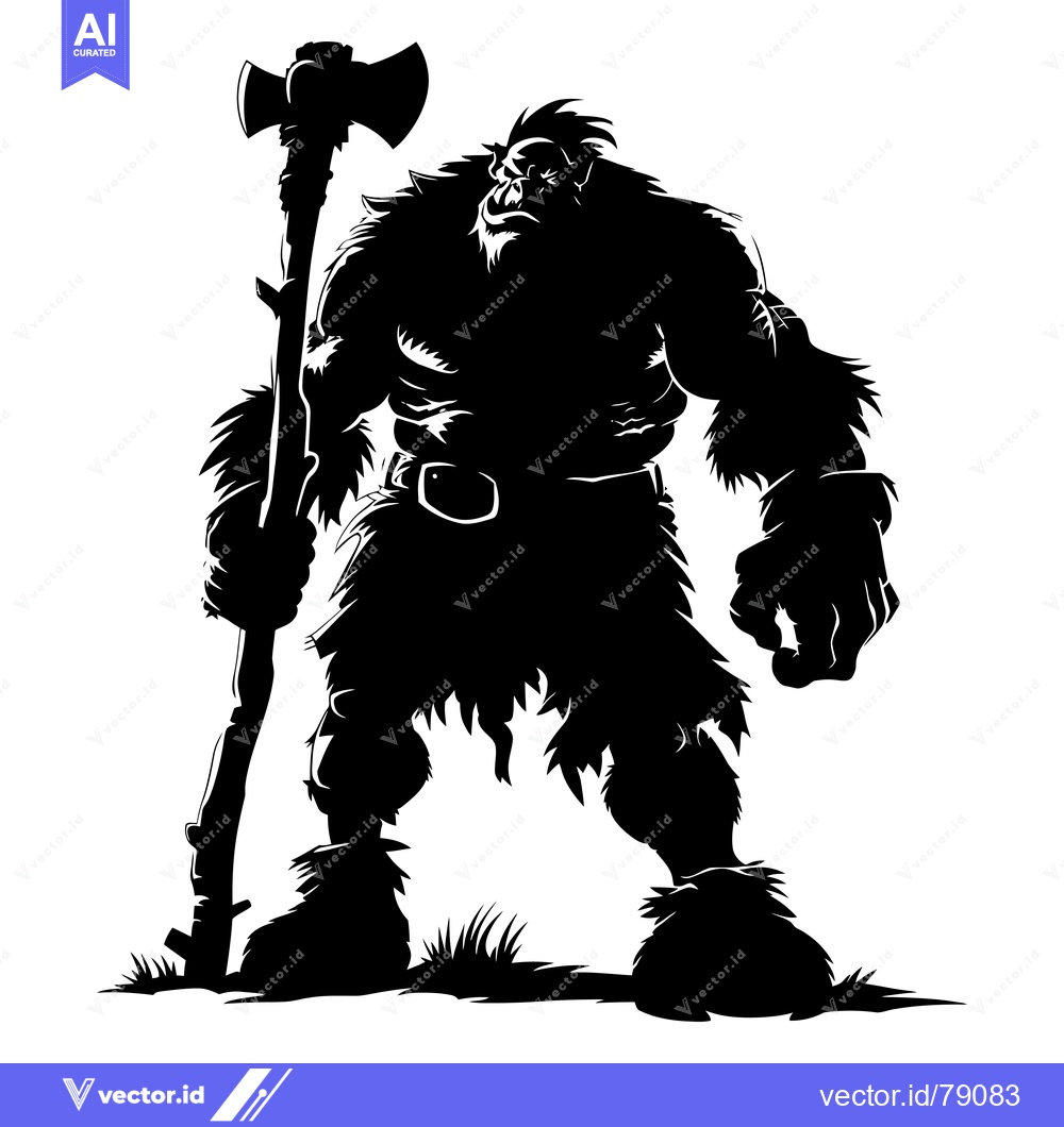 Premium Vector dari Silhouette of a muscular, axe-wielding, fierce-looking Orc warrior