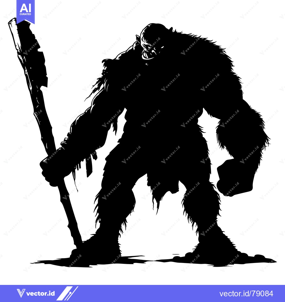 Premium Vector of Silhouette of a Ferocious, Furry Creature Holding a Weapon