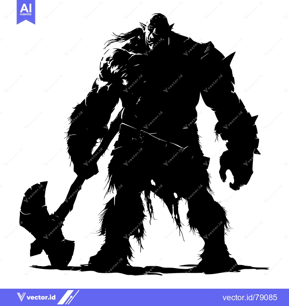 Premium Vector of Silhouette of a Muscular Orc Warrior Holding an Axe
