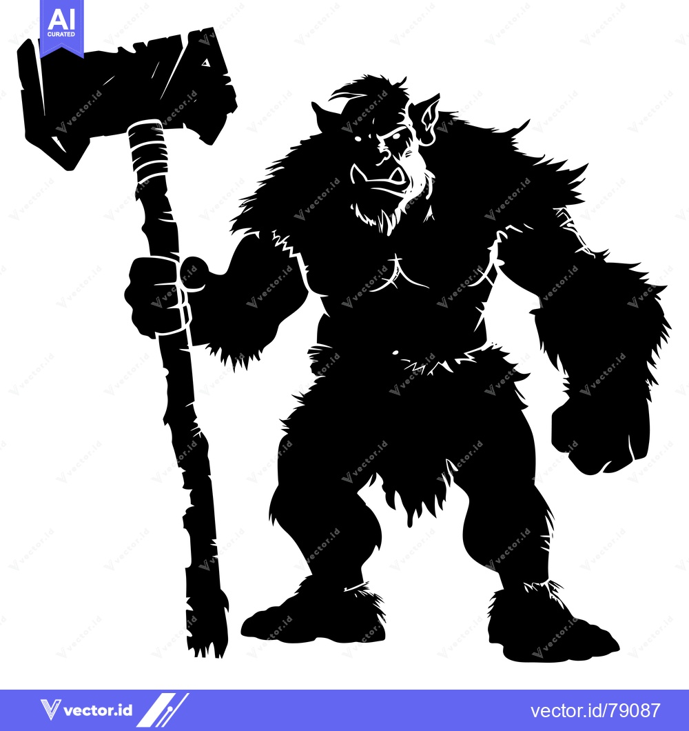 Premium Vector dari Silhouette of a Furry Orc Holding a Massive Hammer