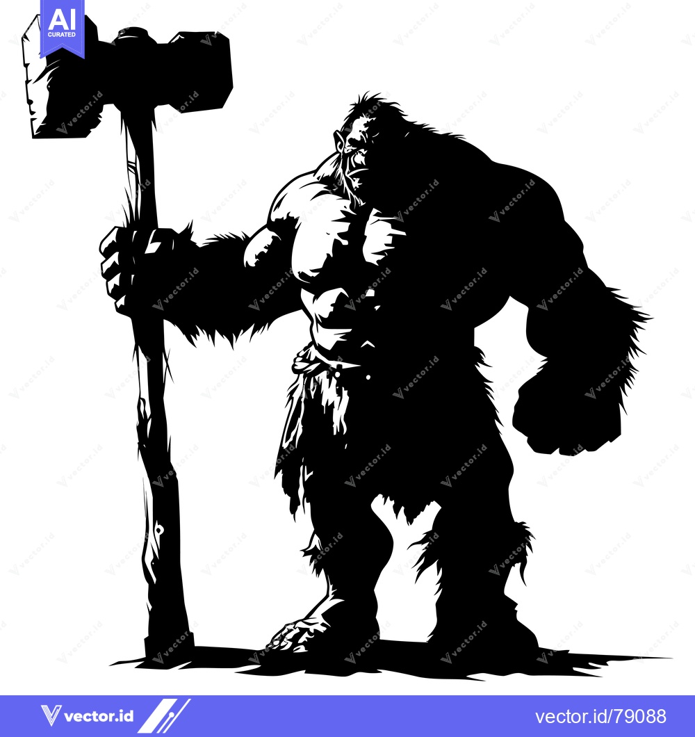 Premium Vector dari A muscular, hairy humanoid figure with a large hammer