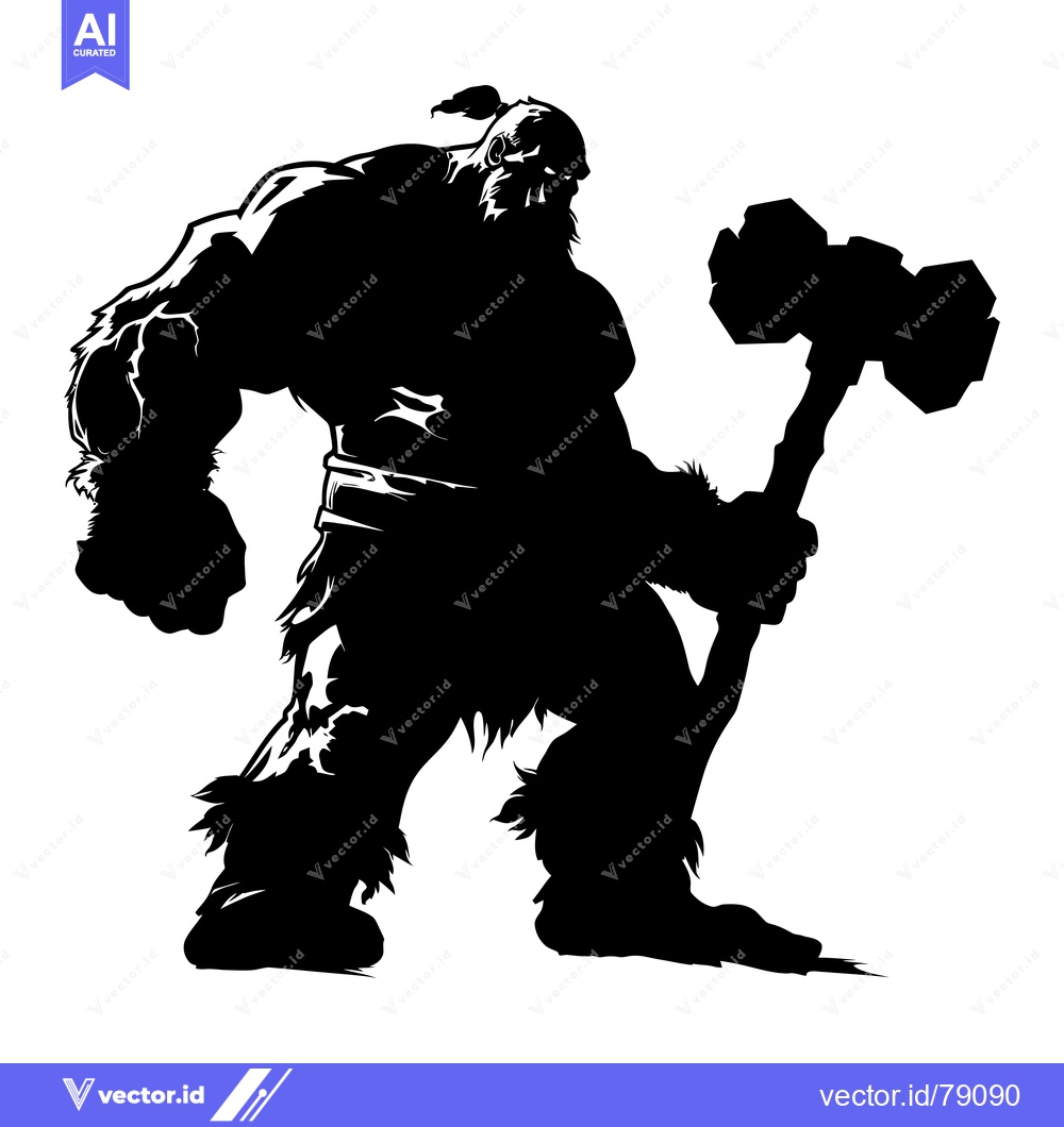 Premium Vector of Silhouette of a Muscular Barbarian Holding a Large Hammer
