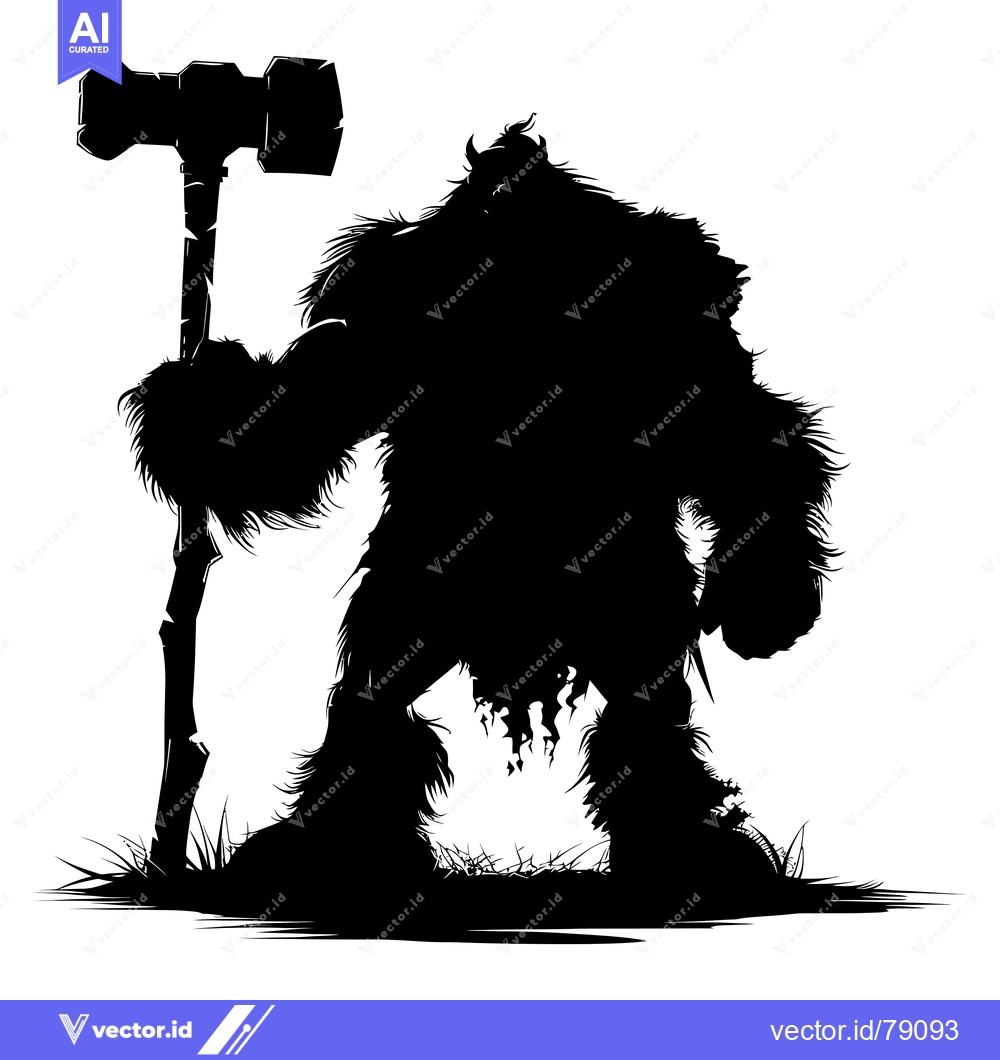 Premium Vector dari Silhouette of a Furry Giant Holding a Large Hammer