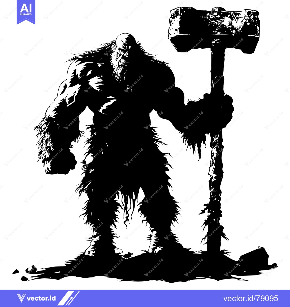 Premium Vector dari Black and White Silhouette of a Giant Holding a Hammer