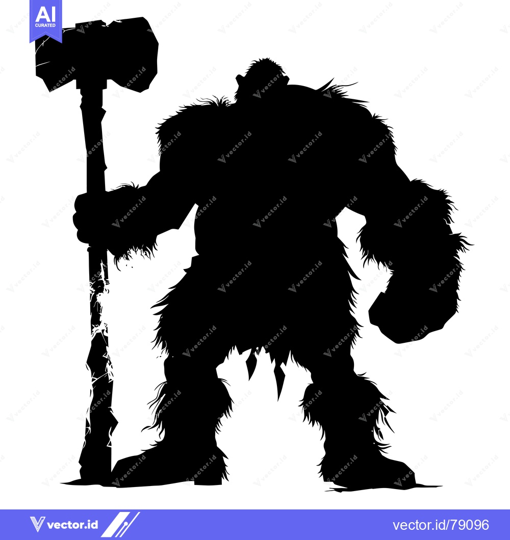 Premium Vector of Silhouette of a Large, Furry, Muscular Creature Holding a Hammer