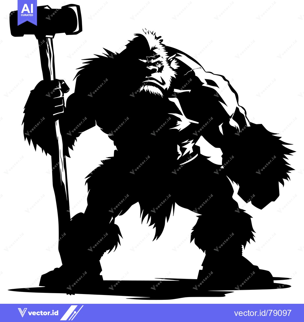 Premium Vector of A Powerful, Muscular, Ferocious,  and Hairy  Creature Holding A Giant