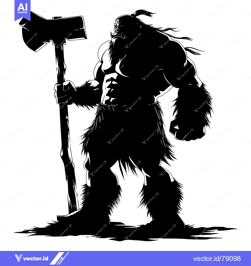 Premium Vector of Silhouette of a Large, Muscular, Ferocious Warrior with a Two-Handed A