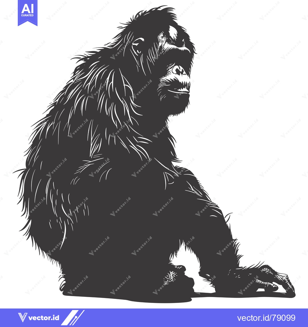 Premium Vector dari A Black and White Silhouette of a Sitting Orangutan