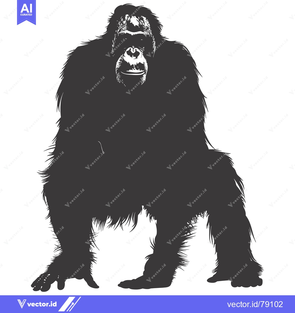 Premium Vector dari Silhouette of a Furry Orangutan in a Sitting Position