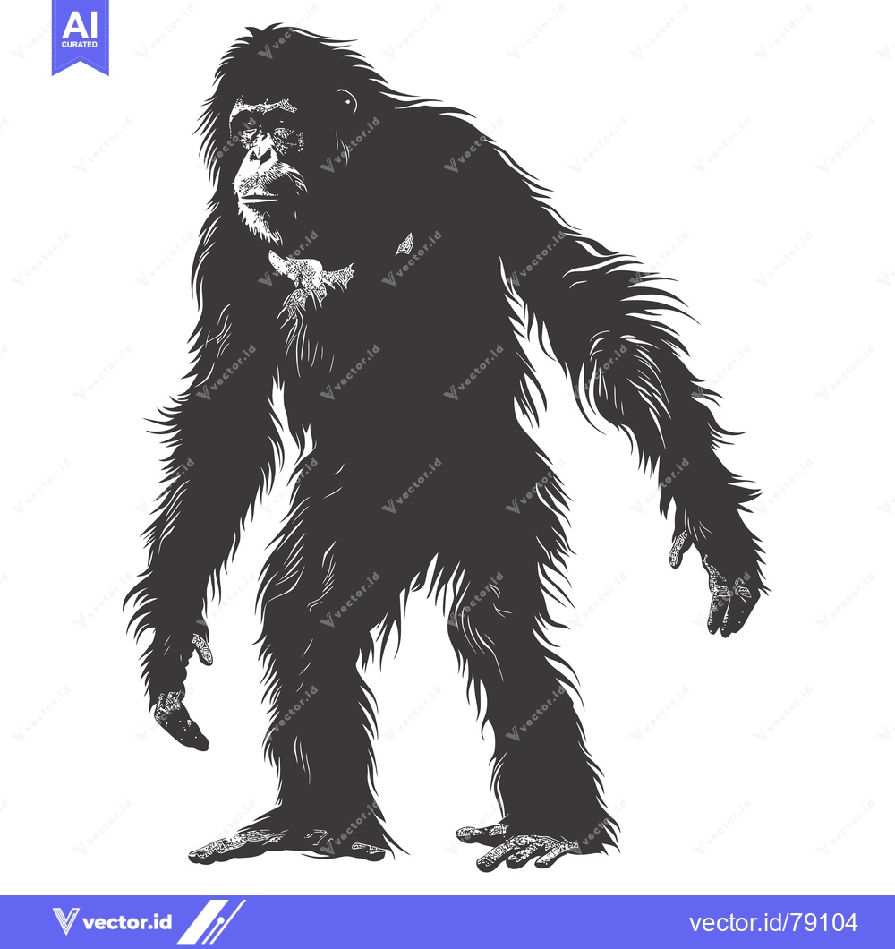 Premium Vector dari Black and white illustration of a standing chimpanzee