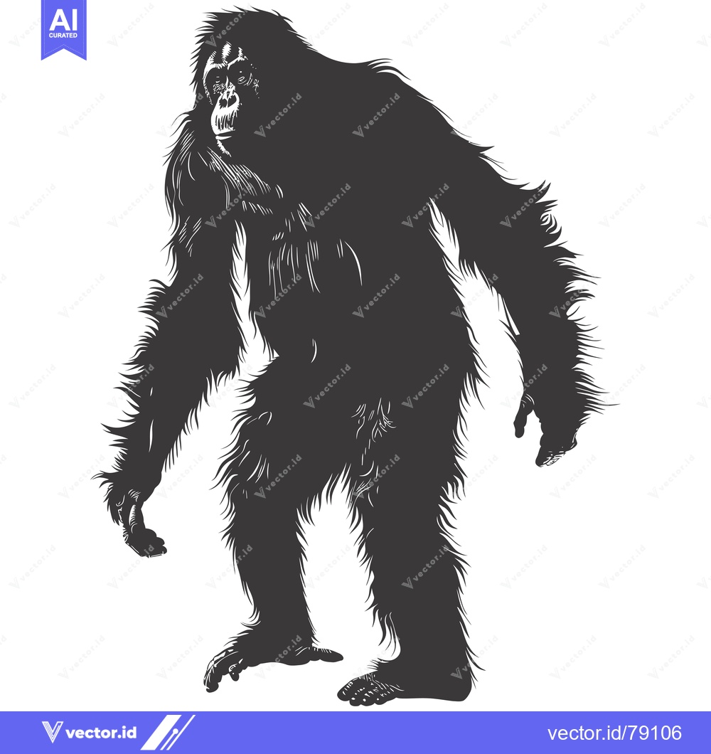 Premium Vector dari Silhouette of a Standing Orangutan with Fur